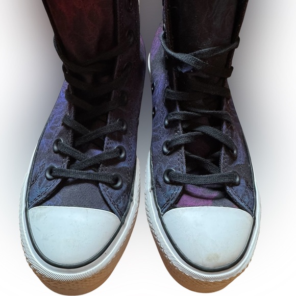 Converse Chuck Taylor All Star Black And Purple Watercolor Roses HiLift Sneakers - Picture 10 of 11